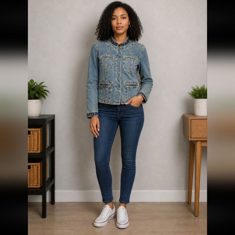 STYLE & CO Bead Details Denim Jean Jacket Medium
